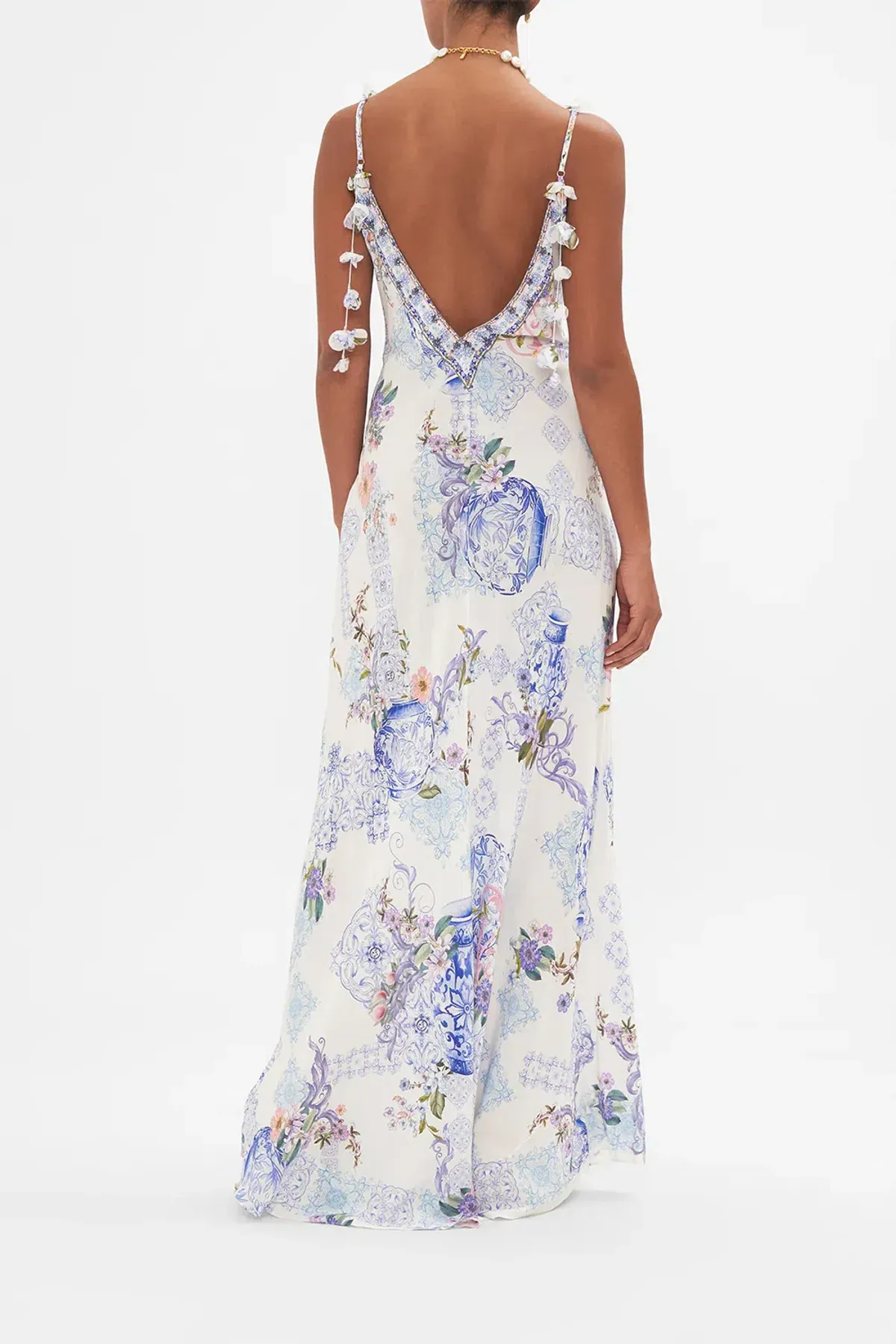 V Neck Full Length Bias Slip Dress Size L - Image 3