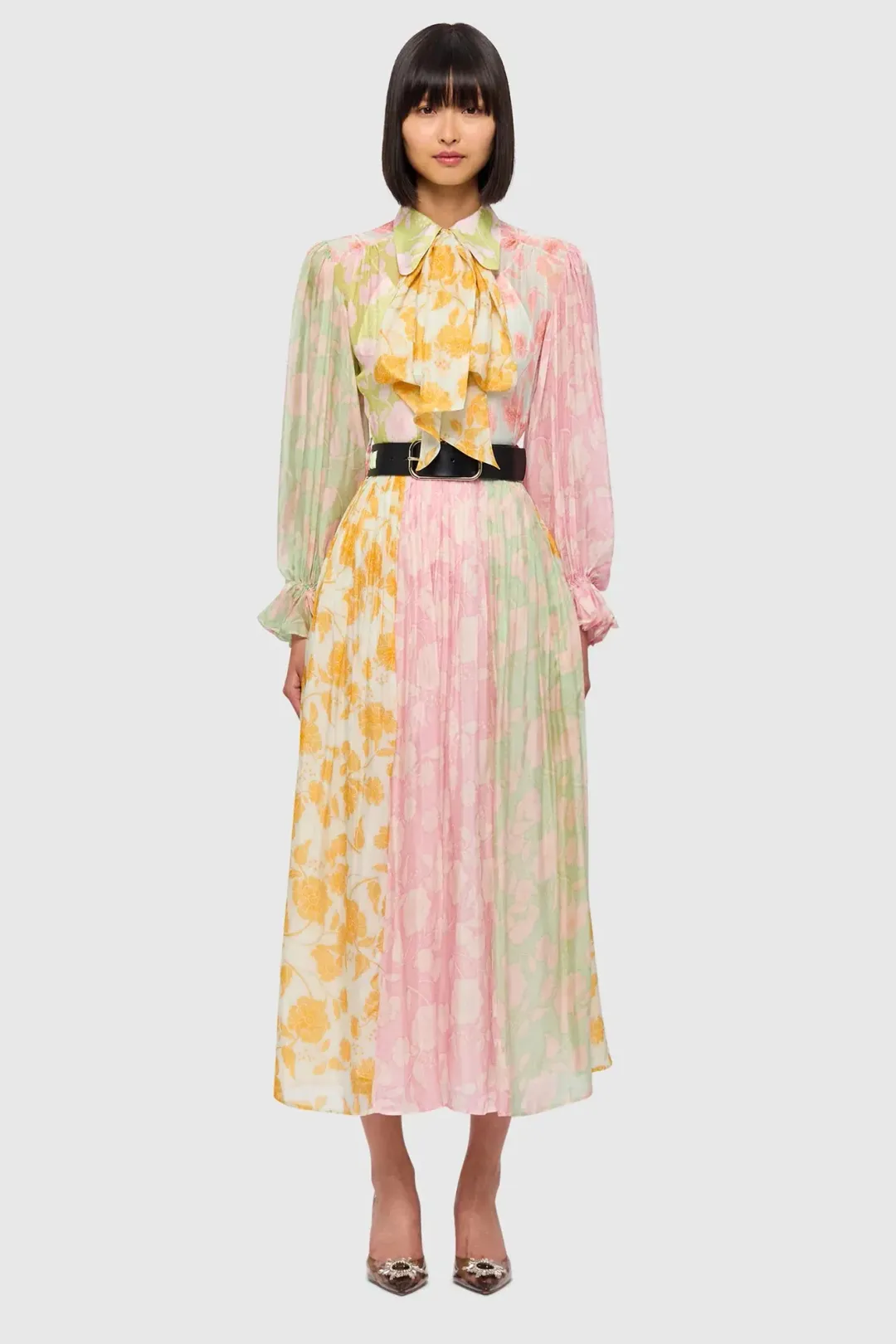 Leo Lin Cassie Tie Neck Midi Dress Anemone Splice Print. Size 10 for rent on The Volte - main image