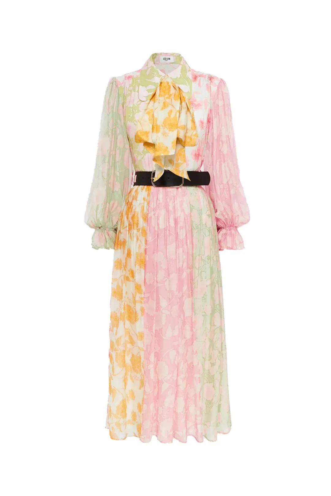 Leo Lin Cassie Tie Neck Midi Dress Anemone Splice Print. Size 10 for rent on The Volte - main image