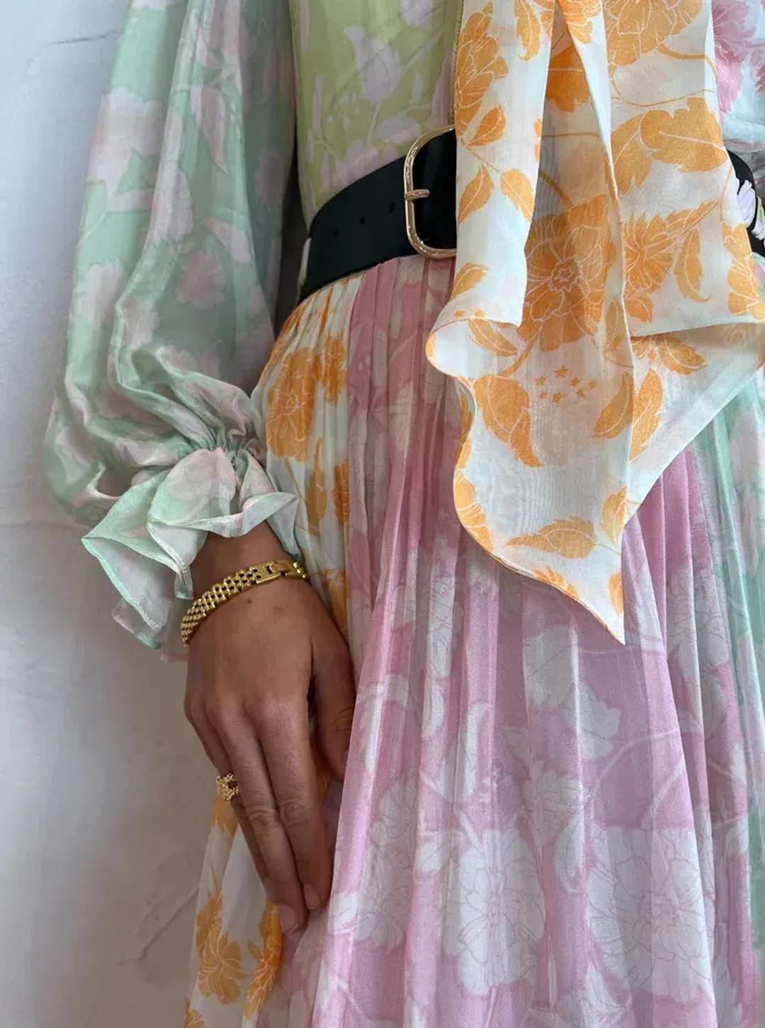 Leo Lin Cassie Tie Neck Midi Dress Anemone Splice Print. Size 10 for rent on The Volte - main image