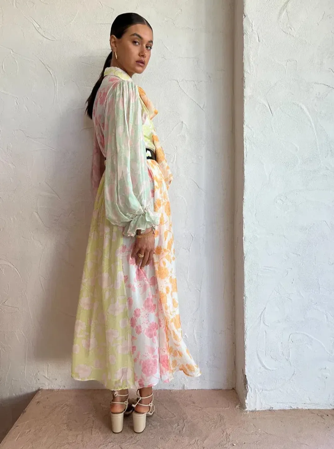 Leo Lin Cassie Tie Neck Midi Dress Anemone Splice Print. Size 10 for rent on The Volte - main image