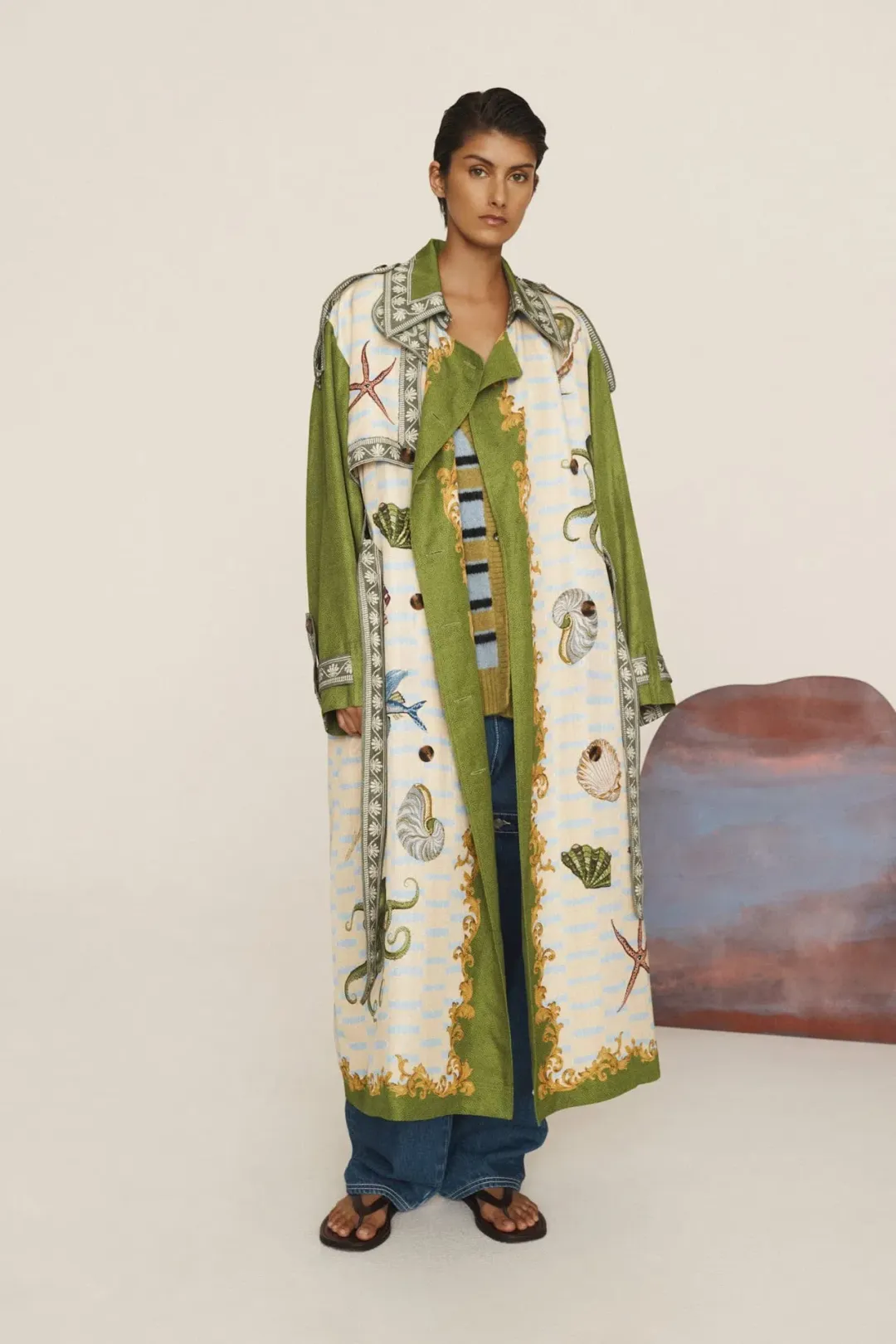 Alémais Bath House Trench in Green Print Size 12 for rent on The Volte - main image