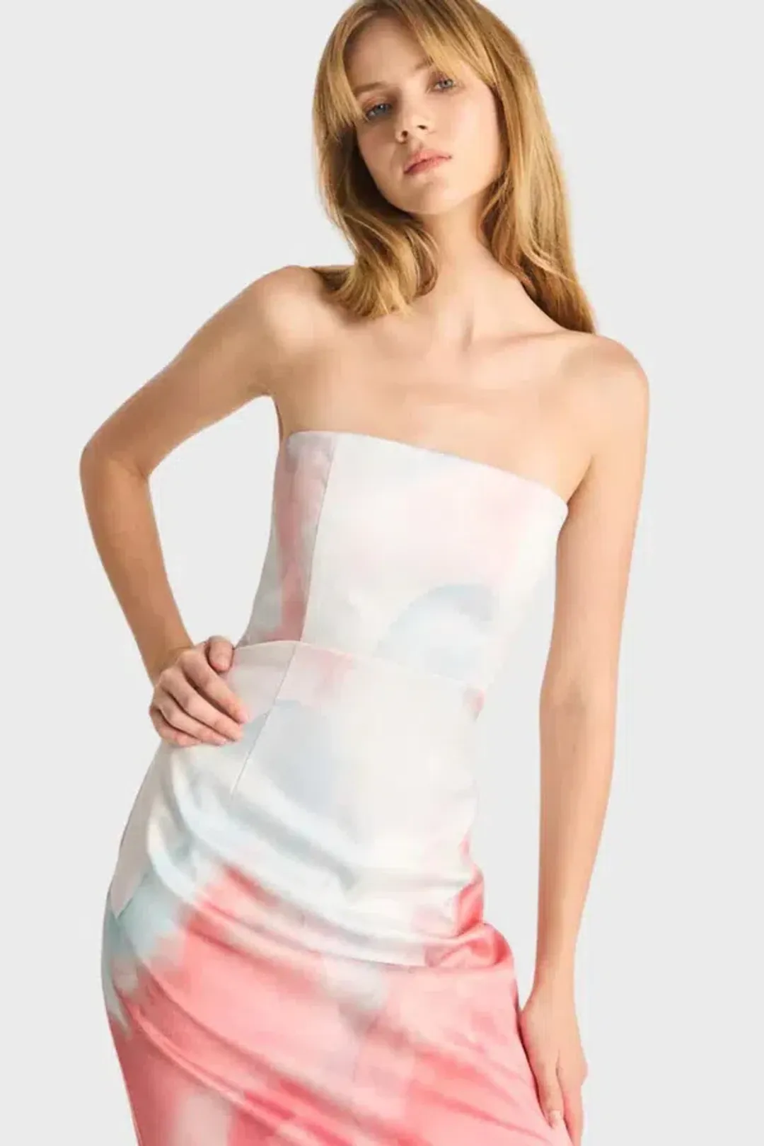 Romy - LJ Strapless Tailored Midi Dress for rent on The Volte - main image