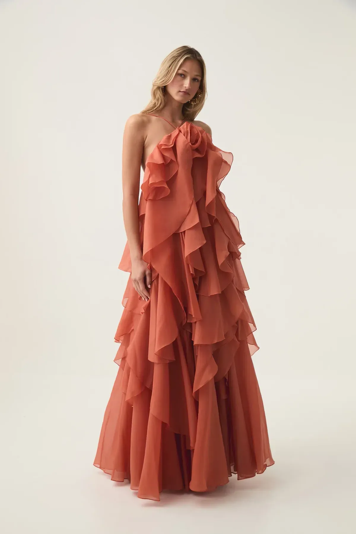 Aje Pandorea Layered Maxi Dress in Coral Clay Size AU 10 - Image 2