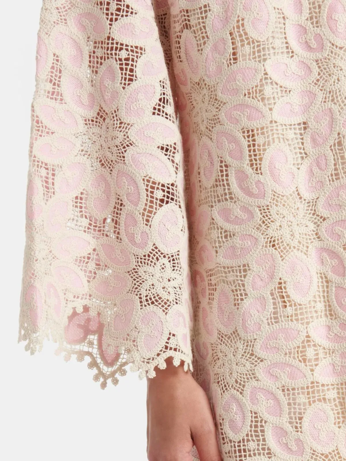 Zimmermann Ottie Baby Pink Lace Midi Dress Size 3 AU 14 / US 10 Scalloped Long Sleeve Cotton Shift - Image 5