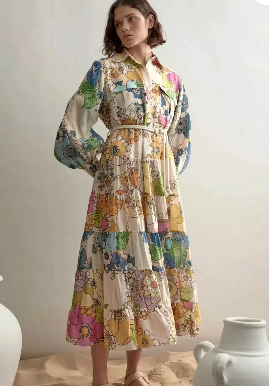 Alemais Farrah Tiered Shirt Dress in Floral Multi Size 8 for rent on The Volte - main image