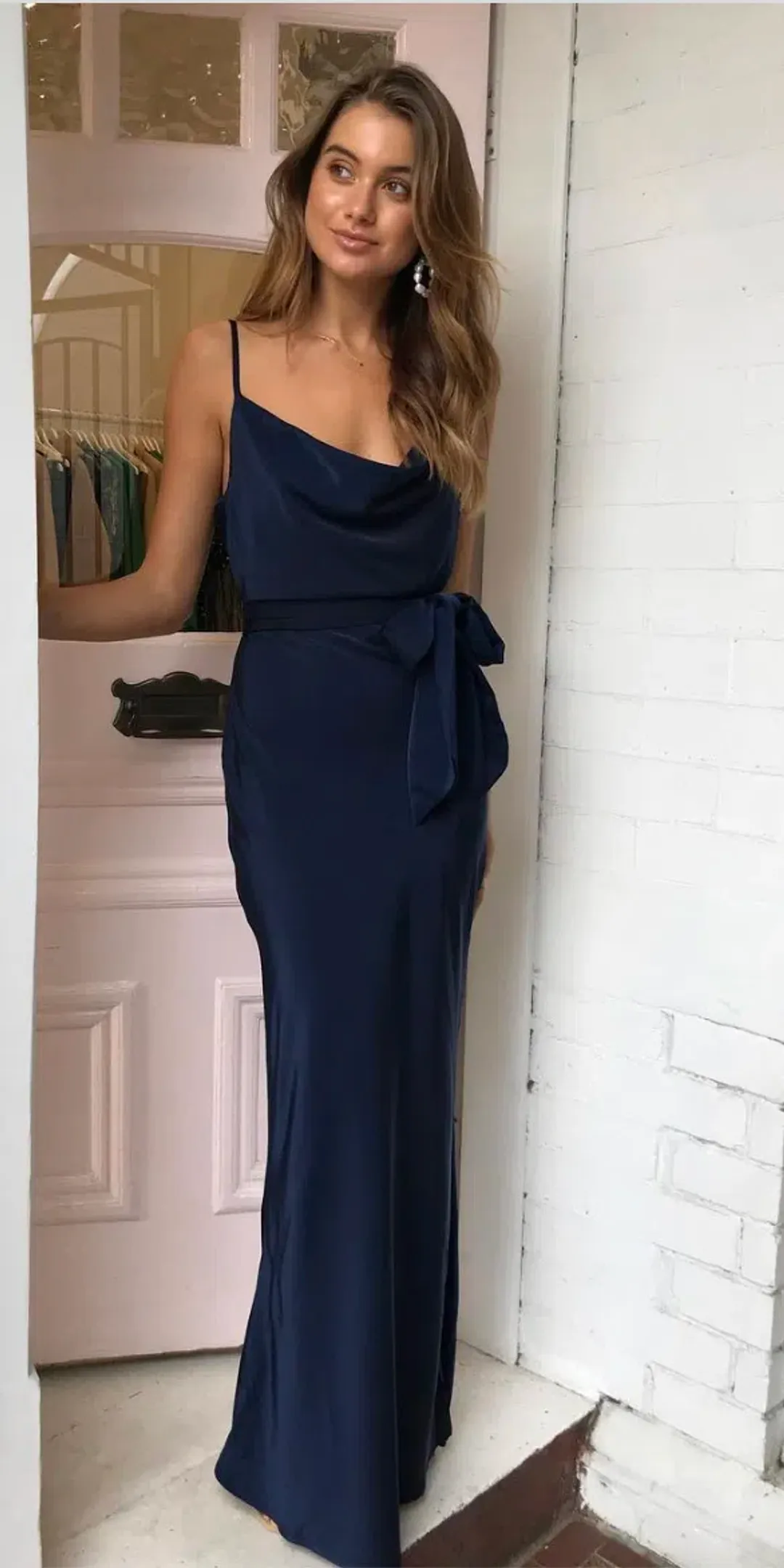 Olive and Ivy Cowl Midi Dress in Navy (size 10) for rent on The Volte - main image