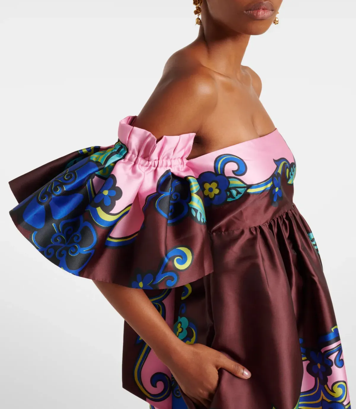 ALEMAIS AZALEA OFF-SHOULDER SATIN MIDI DRESS FLORAL SIZE AU 14 - Image 2