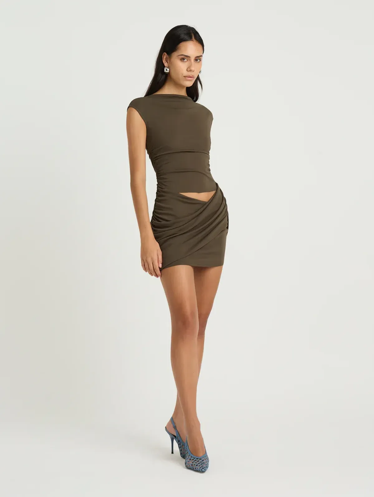 Benni Reggie Mini Dress Khaki Size 6 - Image 2