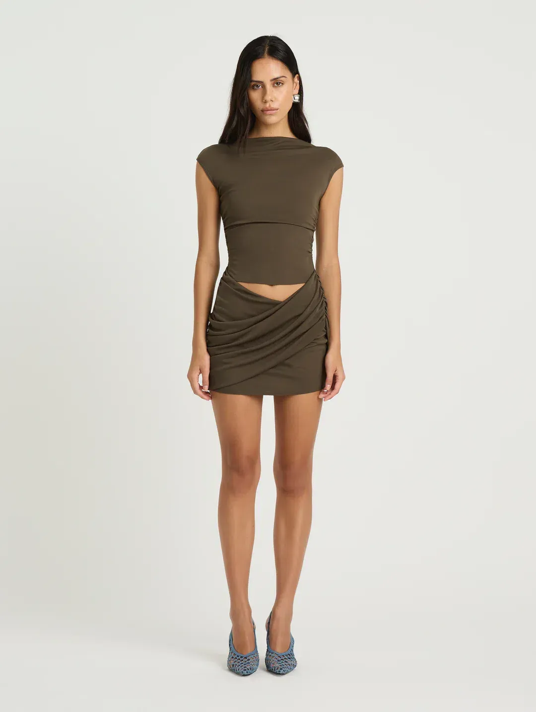 Benni Reggie Mini Dress Khaki Size 6 for rent on The Volte - main image