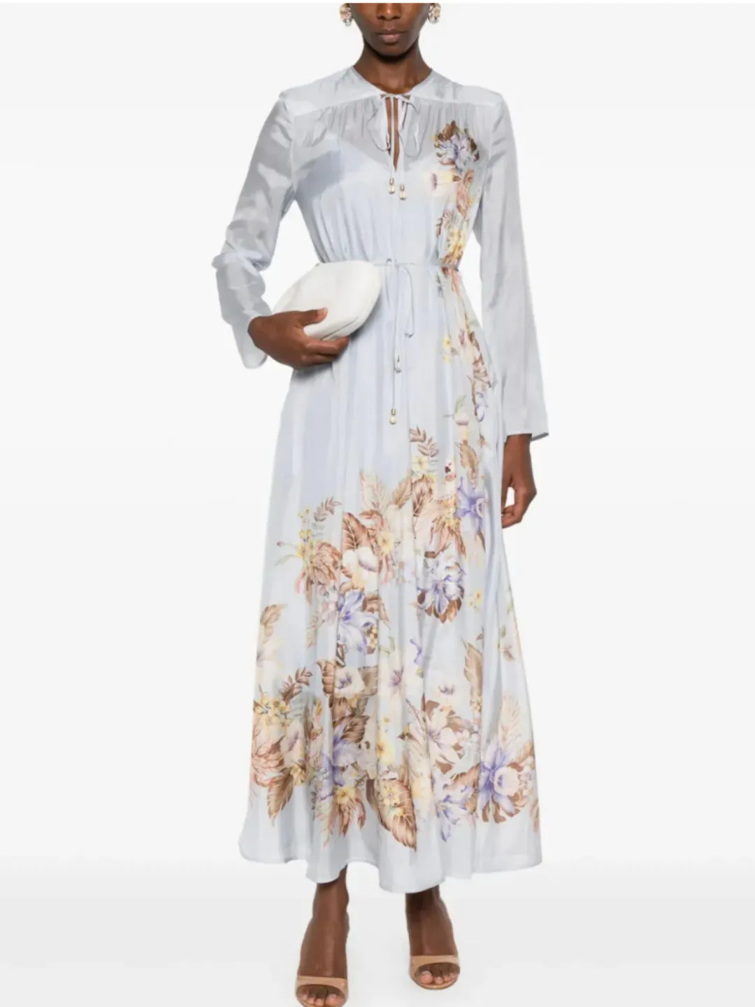 Zimmermann Coco Billow Maxi Dress Size 4 / AU 16 Silk Powder Blue Floral Print Long Sleeve for rent on The Volte - main image