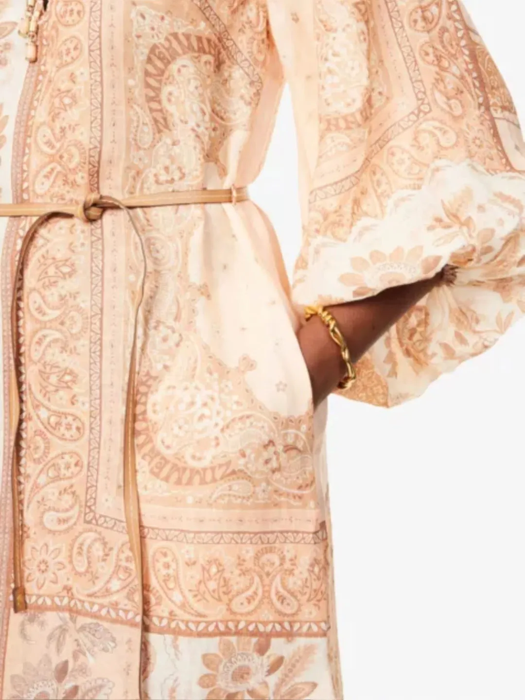 Zimmermann Lucky Tunic Midi Dress Size 4 / AU 16 Linen Peach Floral Print Long Sleeve for rent on The Volte - main image