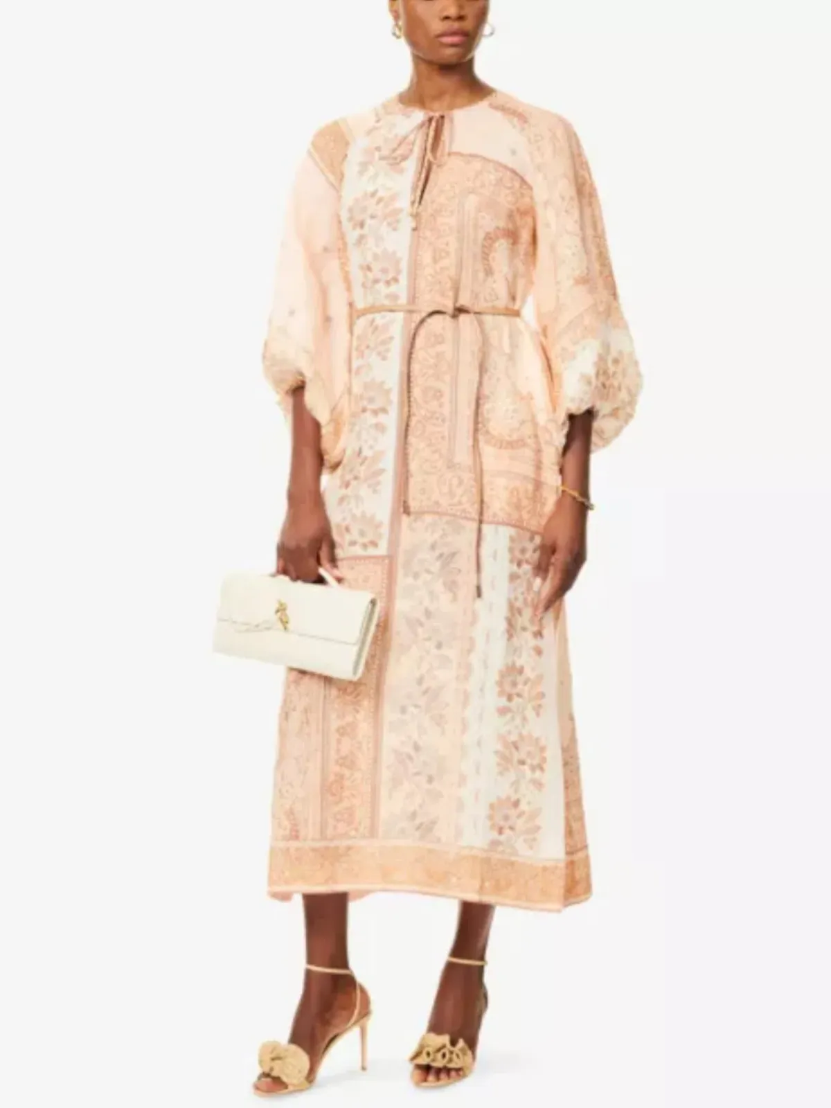 Zimmermann Lucky Tunic Midi Dress Size 4 / AU 16 Linen Peach Floral Print Long Sleeve - Image 1