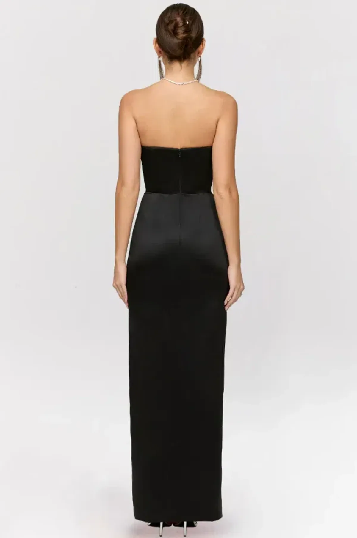 HOUSE OF CB Adrienne Black Satin Strapless Corset Maxi Size S - Image 2