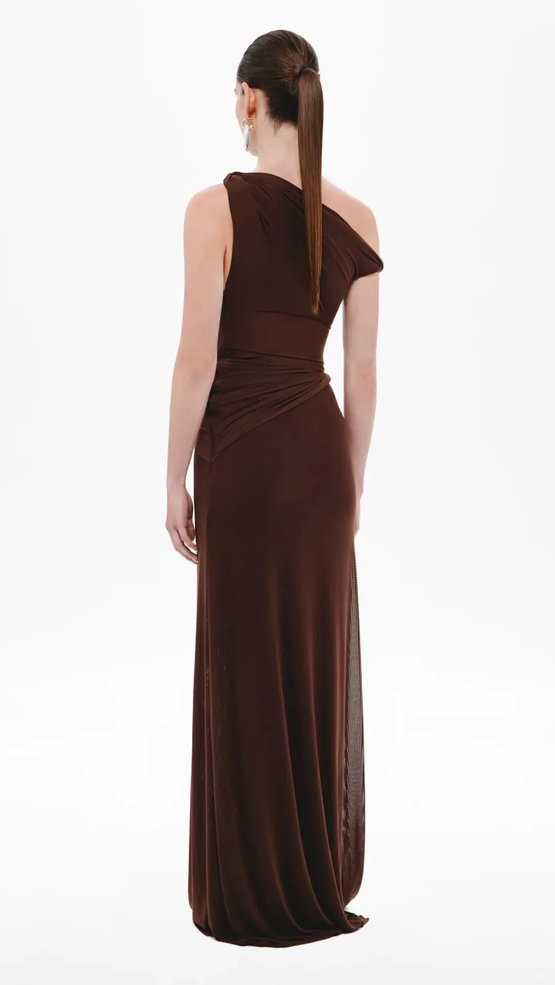 Misha Collection Sisal Mesh Maxi Dress Espresso Size 6/XS for rent on The Volte - main image