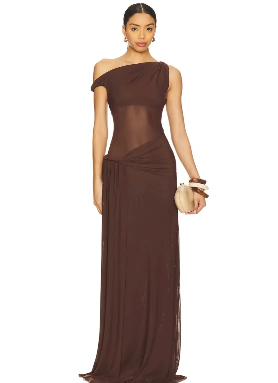 Misha Collection Sisal Mesh Maxi Dress Espresso Size 6/XS for rent on The Volte - main image