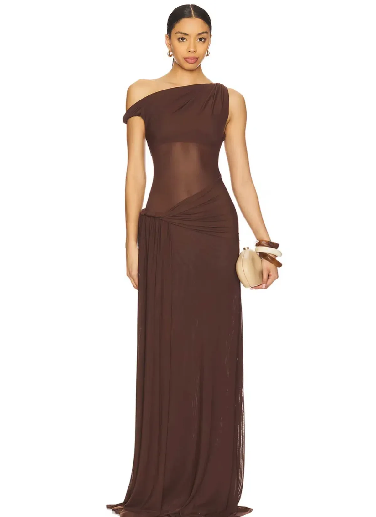 Misha Collection Sisal Mesh Maxi Dress Espresso Size 6/XS for rent on The Volte - main image