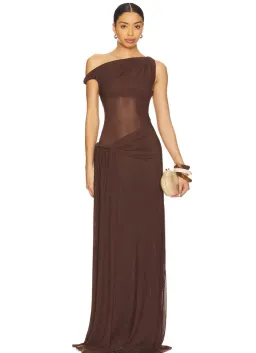Misha Collection Sisal Mesh Maxi Dress Espresso Size 6/XS for rent on The Volte - image 1
