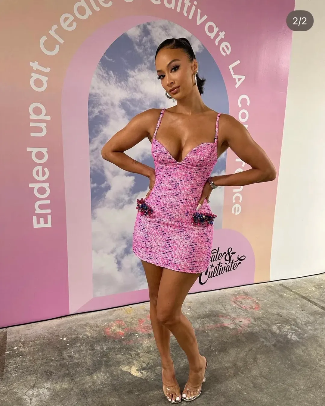 AREA NYC Pink Boucle Embellished mini Dress for rent on The Volte - main image