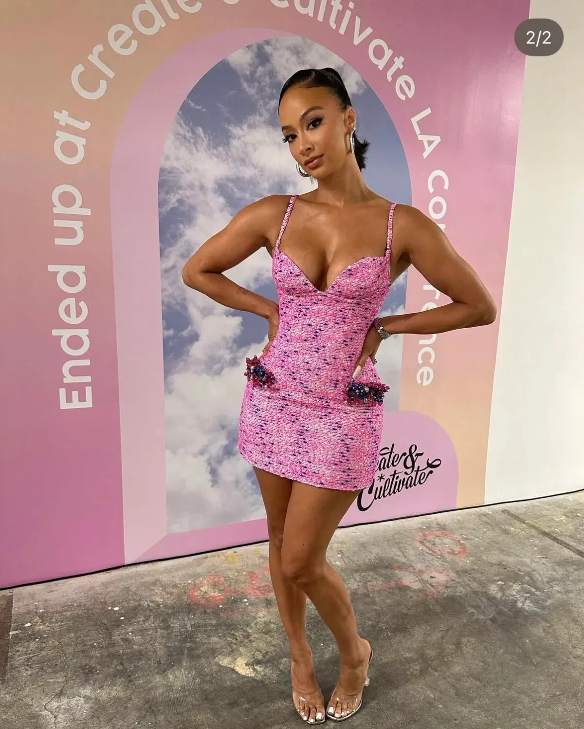 AREA NYC Pink Boucle Embellished mini Dress for rent on The Volte - main image