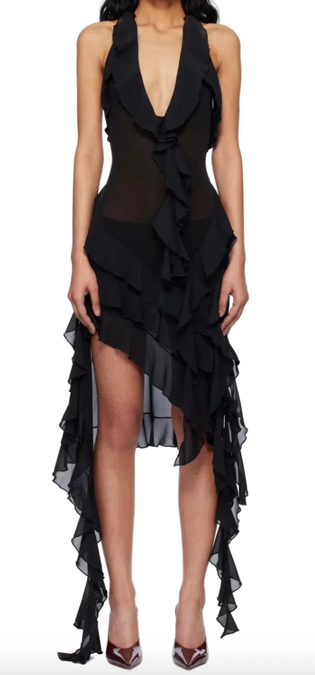FANCÌ CLUB - Black Ruffle Midi Dress for rent on The Volte - main image