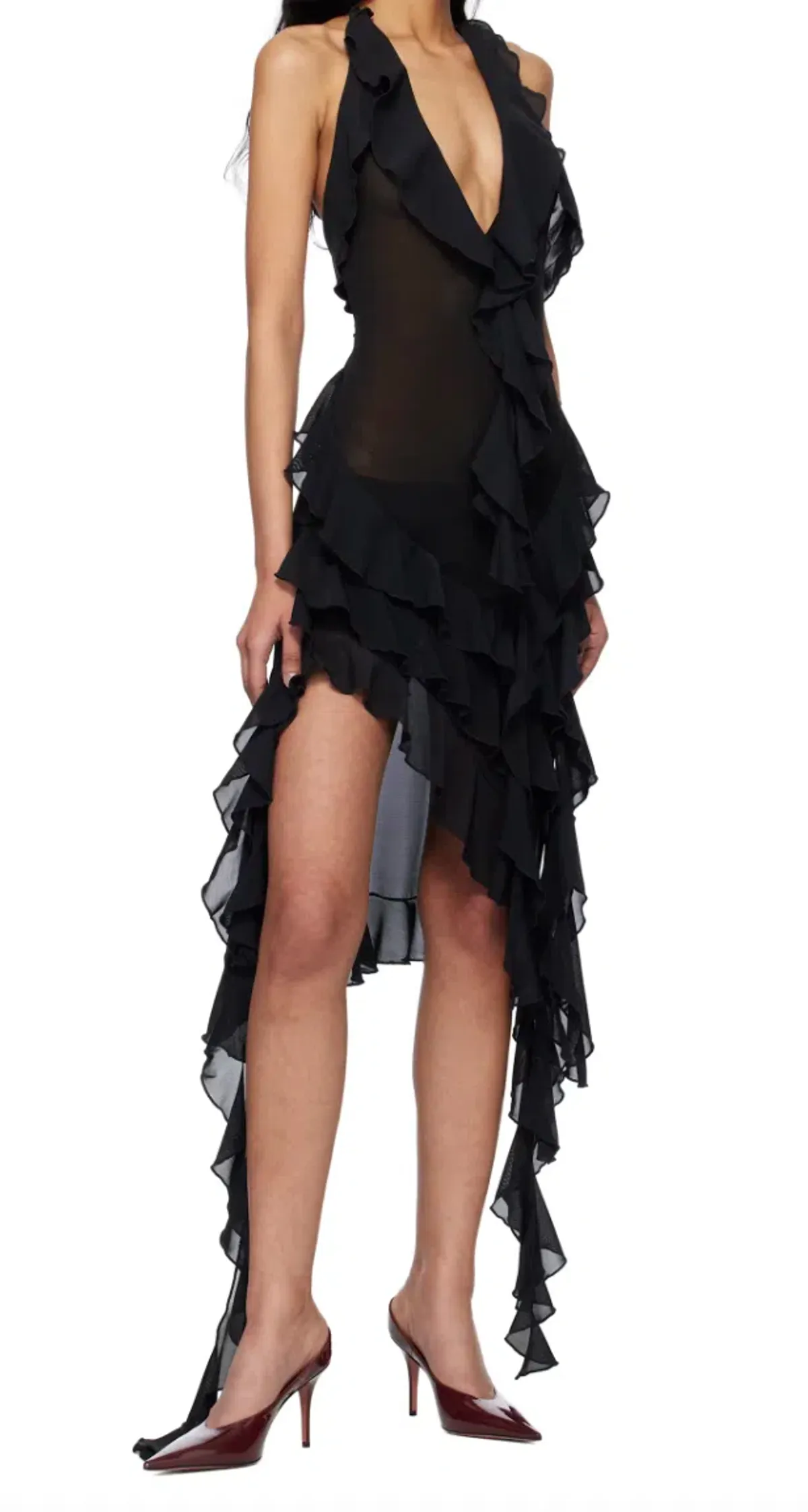 FANCÌ CLUB - Black Ruffle Midi Dress - Image 3