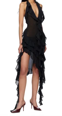 FANCÌ CLUB - Black Ruffle Midi Dress for rent on The Volte - image 3
