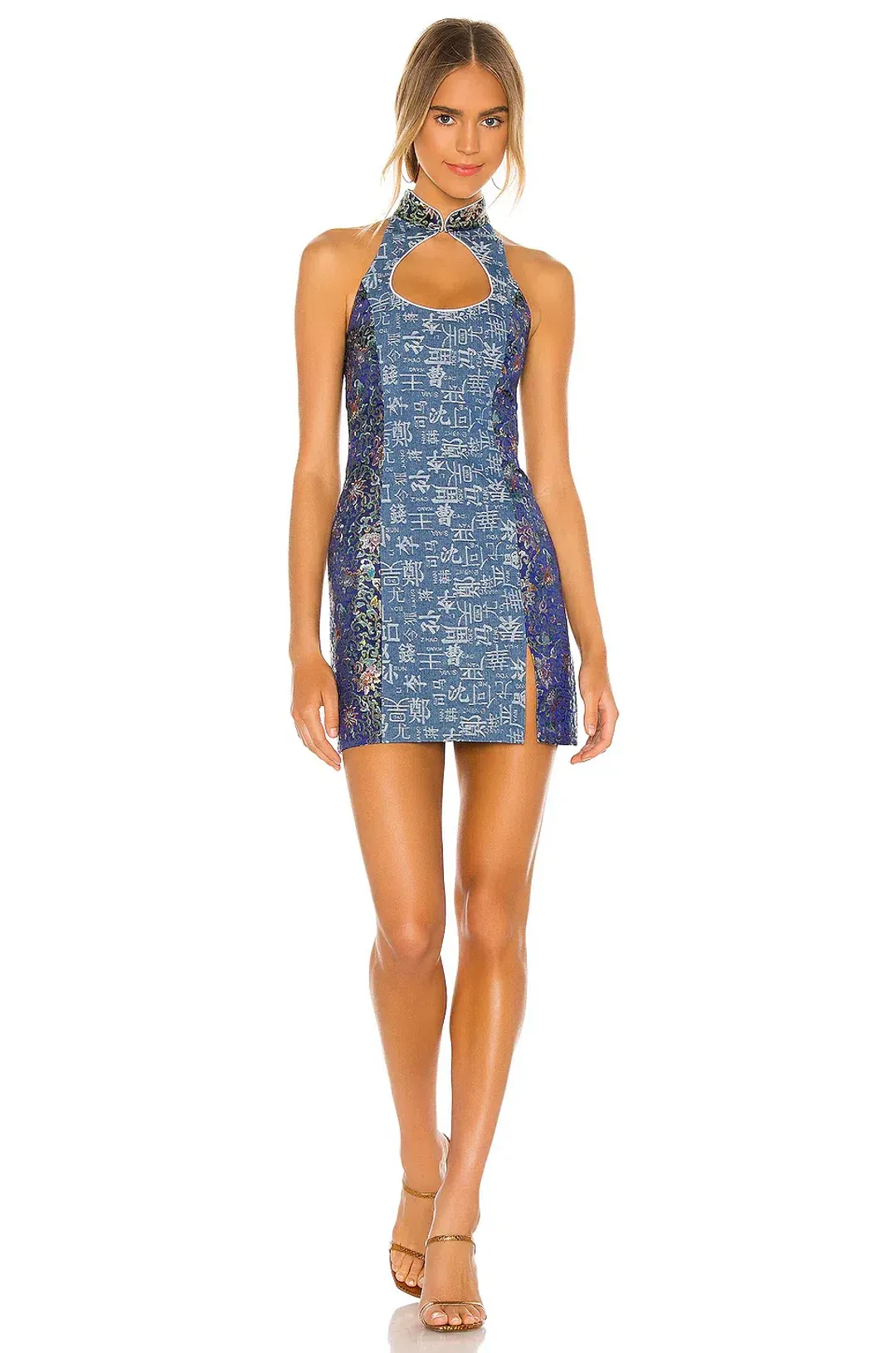 Kim Shui Denim Mini Combo Qi Pao Dress for rent on The Volte - main image