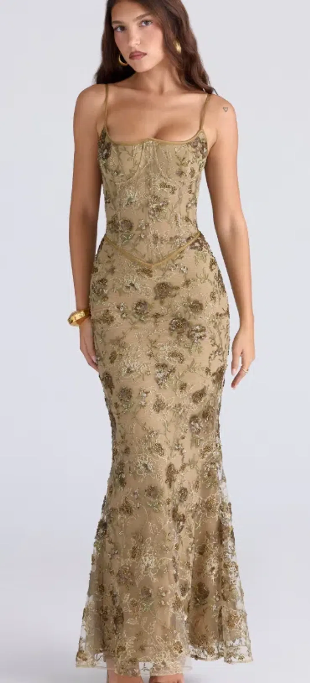 House of CB "Naima" Olive Dress Size 10 for rent on The Volte - main image