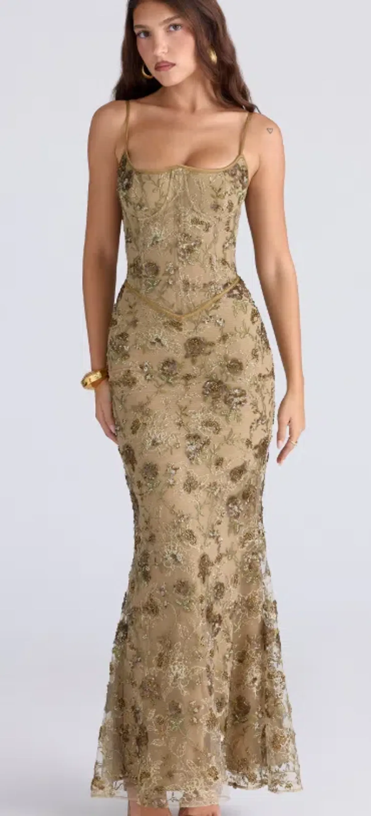 House of CB "Naima" Olive Dress Size 10 for rent on The Volte - main image