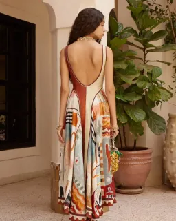 Alemais Michelle Square Neck Midi Dress Moroccan Red Print Size 12 for rent on The Volte - image 3