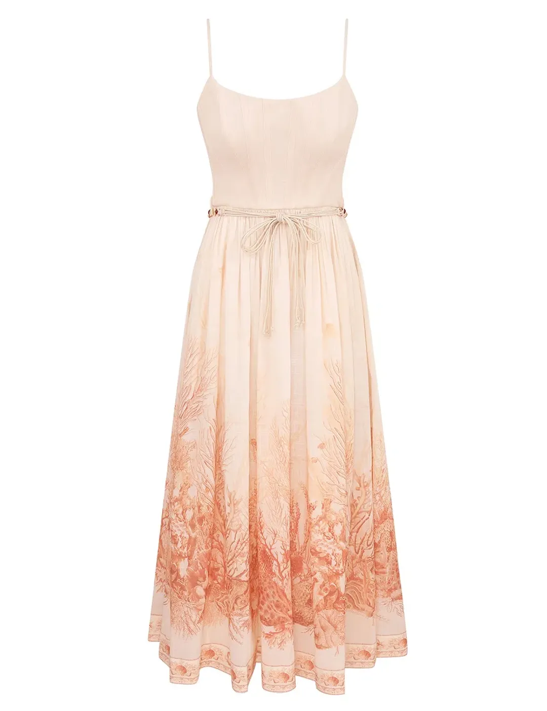 Zimmermann Wanderlust Corset Midi Dress Coral Toile Size 0 / AU8 for rent on The Volte - main image