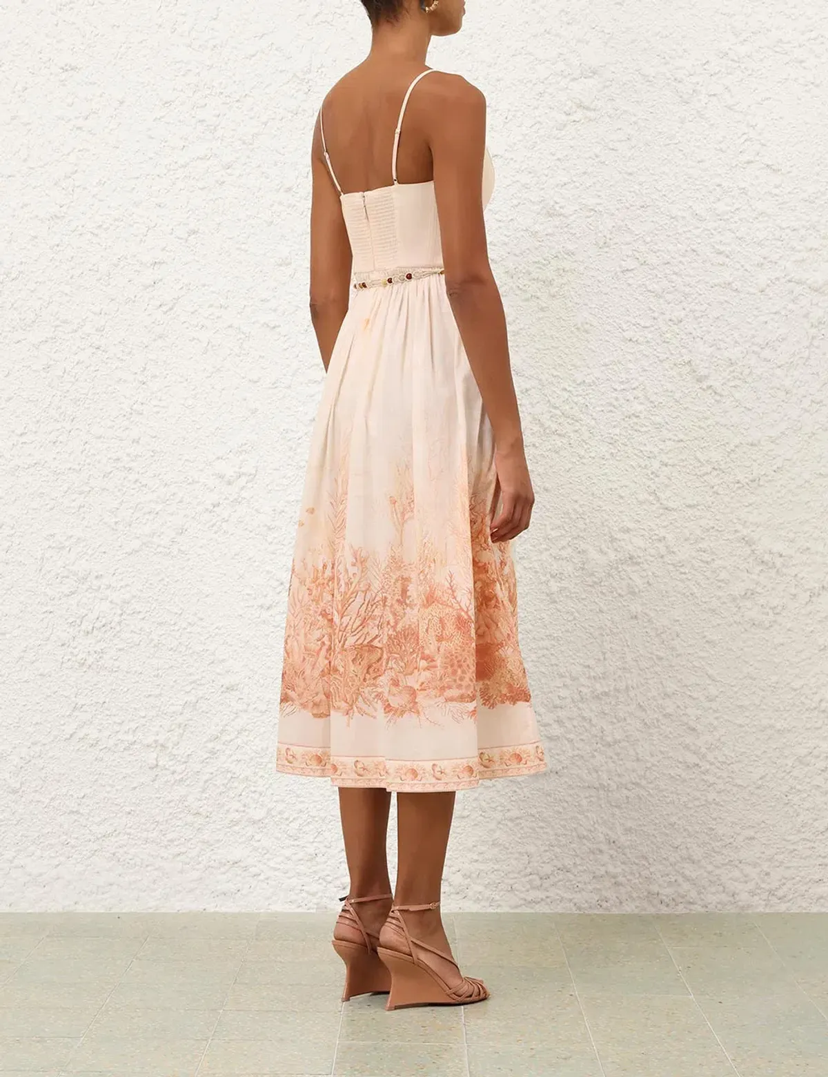 Zimmermann Wanderlust Corset Midi Dress Coral Toile Size 0 / AU8 - Image 4