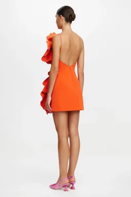 Acler Oake Mini Dress in Rosso Orange Size 10 for rent on The Volte - image 3