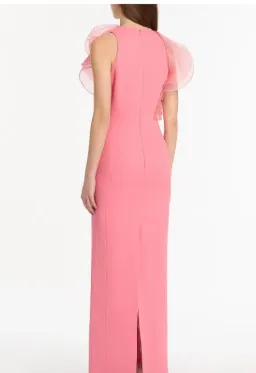 Carla Zampatti ROSE PINK CREPE RUFFLE FRONT GOWN maxi size 14 for rent on The Volte - image 2