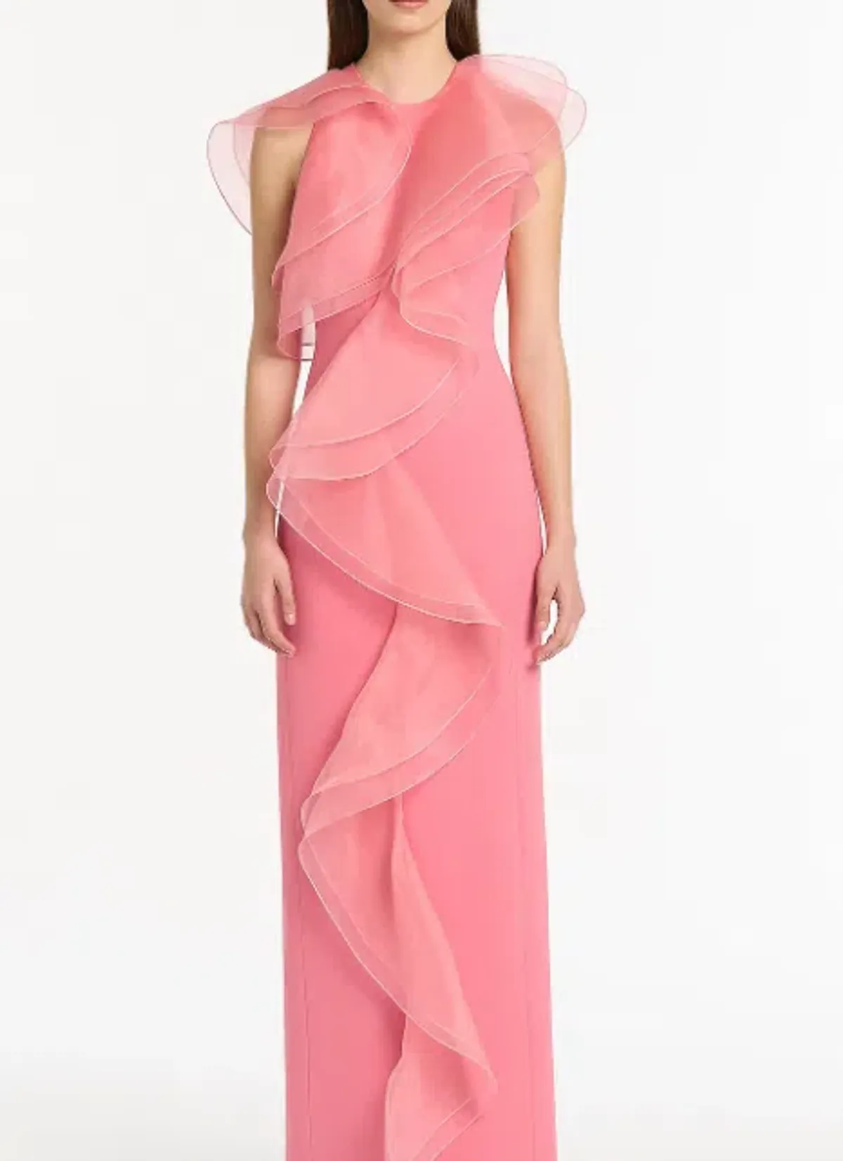 Carla Zampatti ROSE PINK CREPE RUFFLE FRONT GOWN maxi size 14 - Image 1