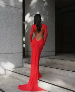 Effie Kats Monaco Gown in Red Size AU12 for rent on The Volte - image 2