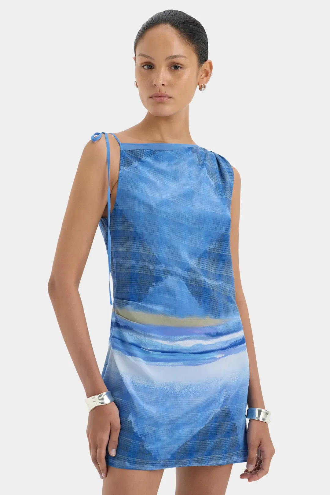 Sir the Label Isla Mini Dress in Estela Azul Blue Size 10 for rent on The Volte - main image