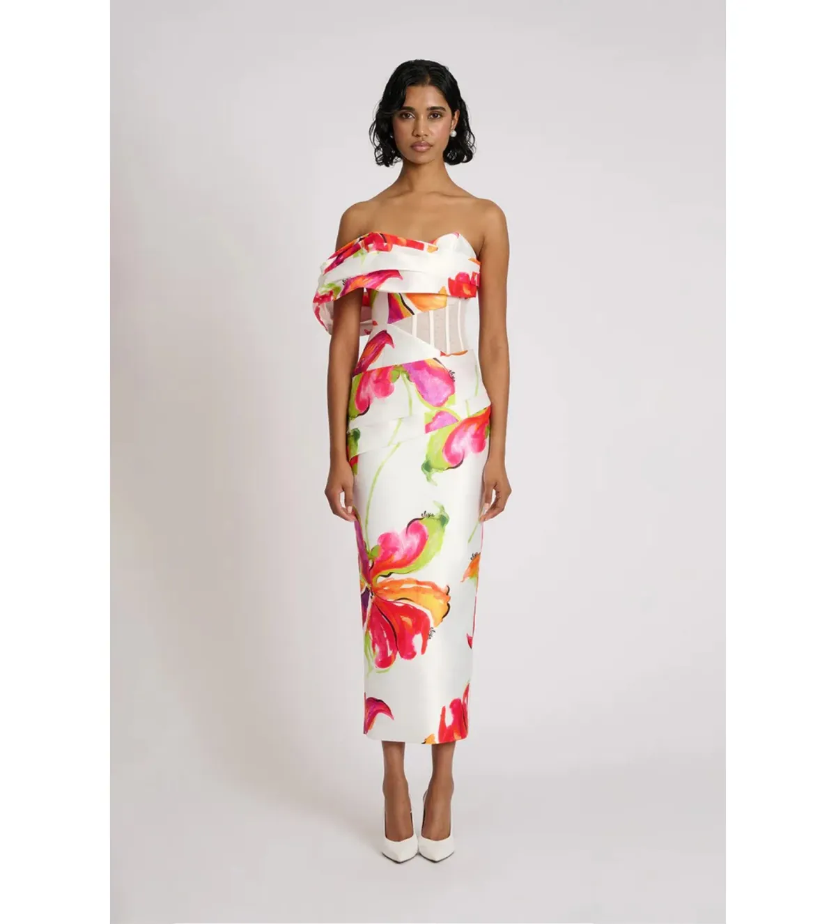 Eliya The Label Ivie Midi Dress White Floral Size M AU 10 - Image 1