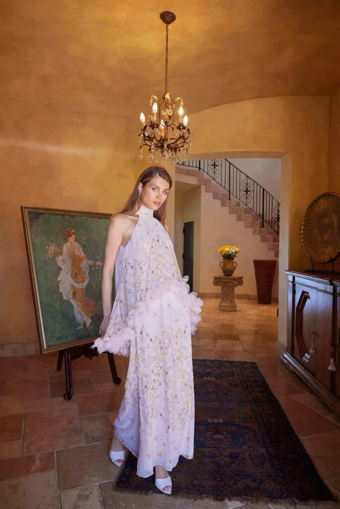 Elliatt Tulsia Floral Cape Maxi Dress in Pink for rent on The Volte - main image