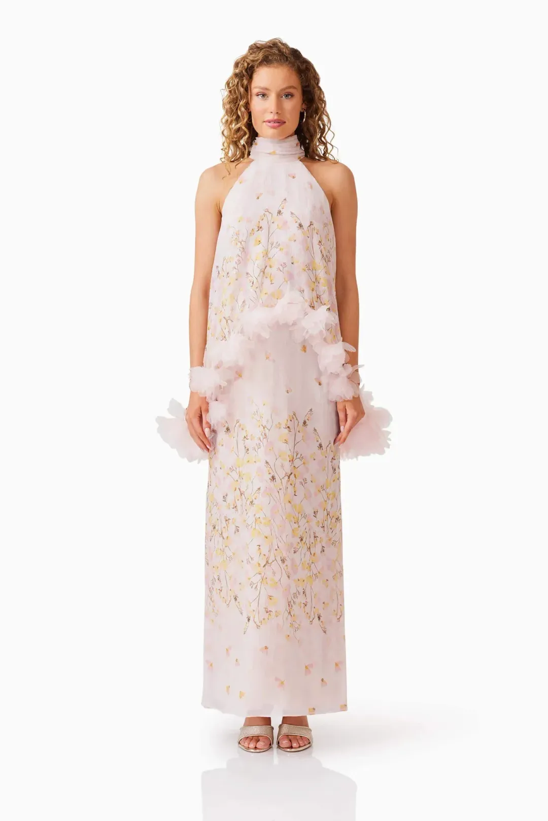 Elliatt Tulsia Floral Cape Maxi Dress in Pink for rent on The Volte - main image