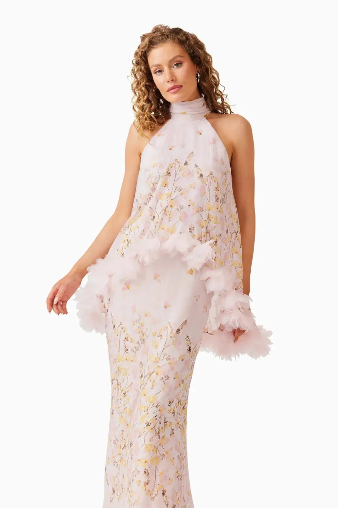 Elliatt Tulsia Floral Cape Maxi Dress in Pink for rent on The Volte - main image