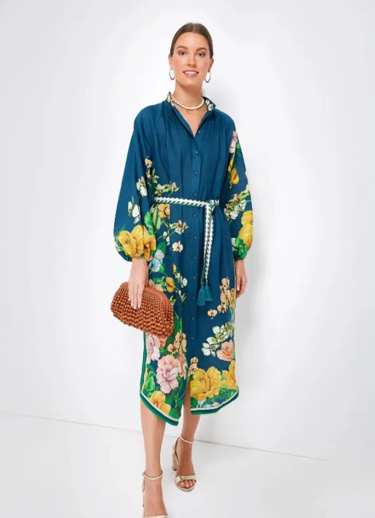 Alemais Lyla Linen Shirt Dress Blue Floral Size 8 - Image 1