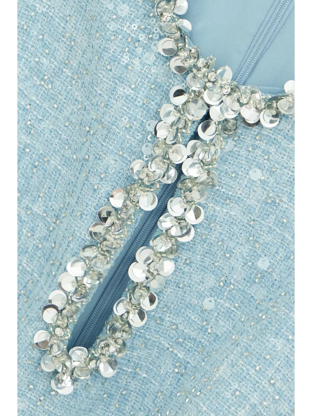 Self Portrait Blue Sequin Boucle Mini Dress Size 10 for rent on The Volte - main image