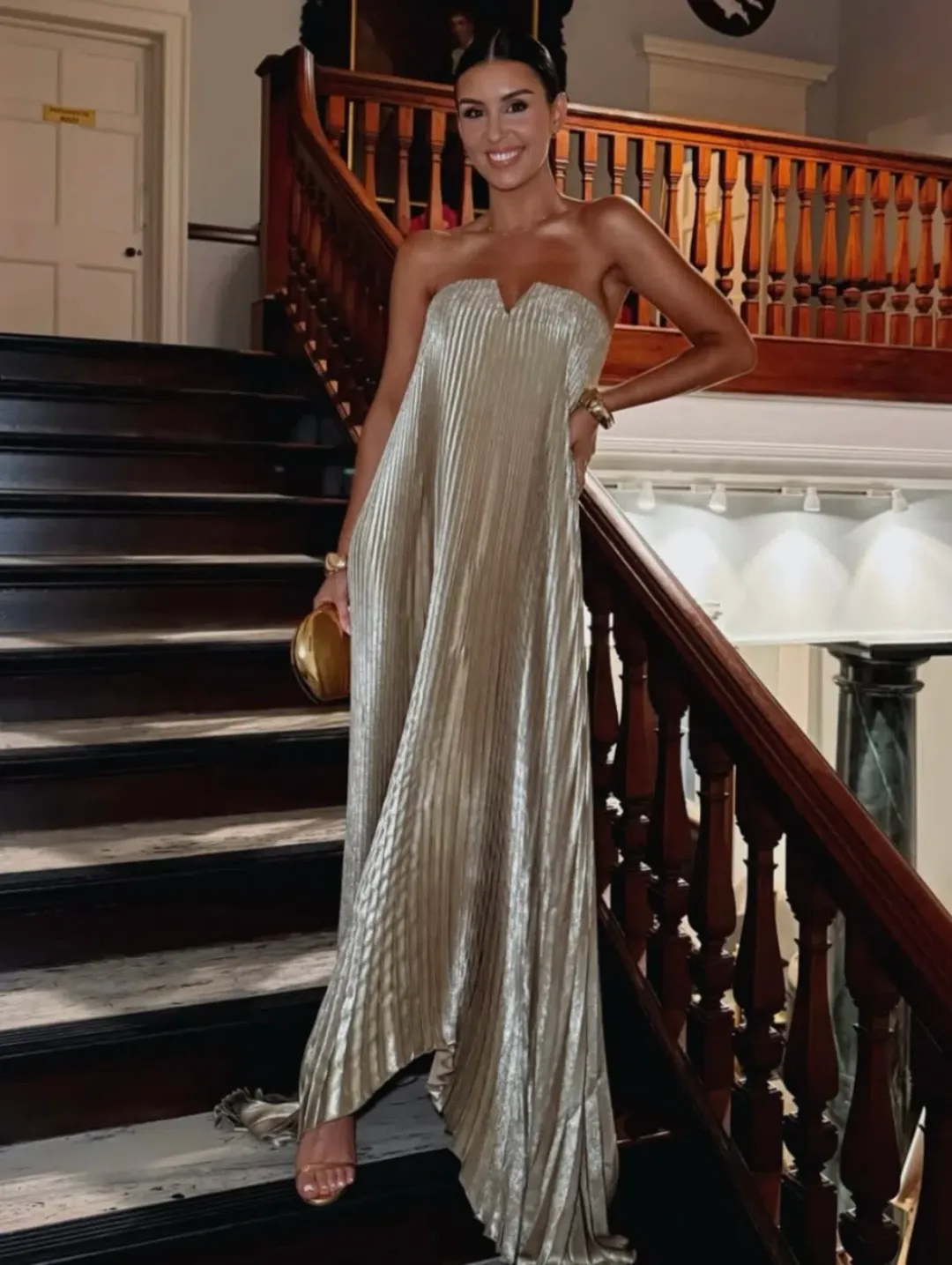 L’IDEE BLACK TIE GOWN GOLD SHIMMER SIZE 8 for rent on The Volte - main image