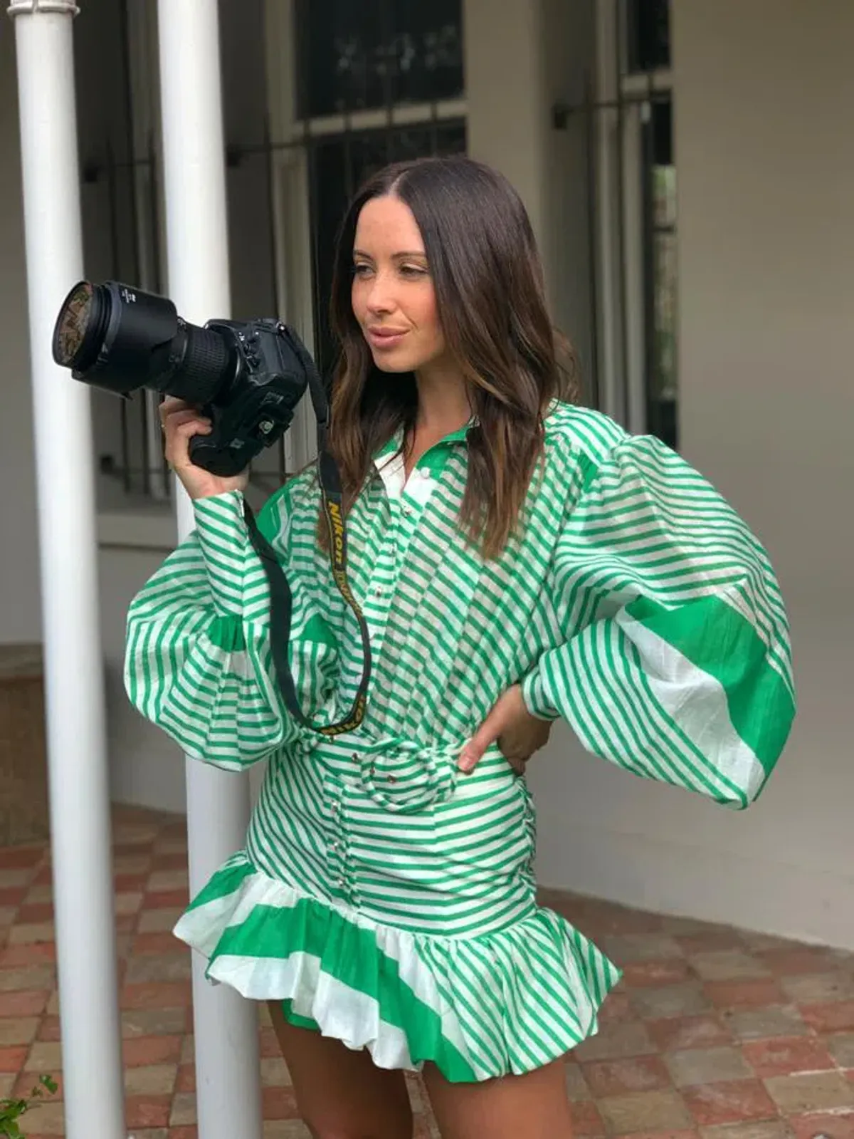 Mackenzie Mode Seeing Stars Mini Dress Green Stripe 10 M Medium - Image 1