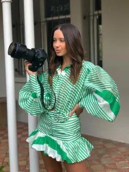 Mackenzie Mode Seeing Stars Mini Dress Green Stripe 10 M Medium for rent on The Volte - image 1