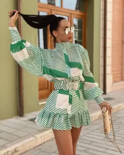 Mackenzie Mode Seeing Stars Mini Dress Green Stripe 10 M Medium for rent on The Volte - image 3