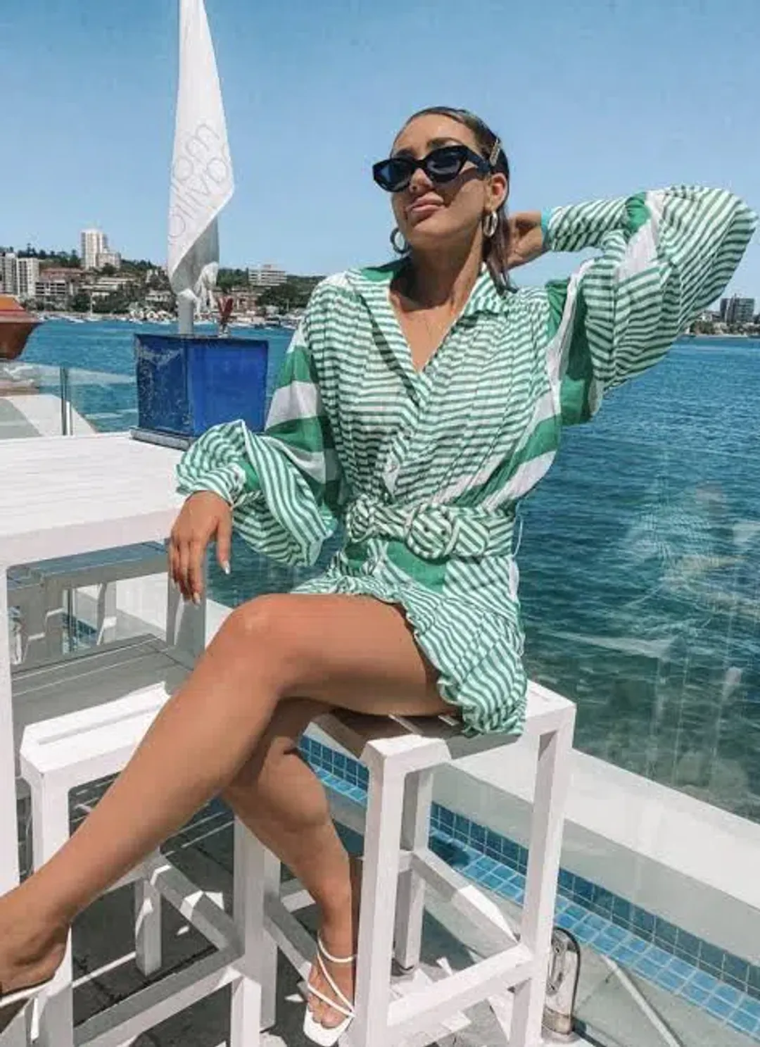 Mackenzie Mode Seeing Stars Mini Dress Green Stripe 10 M Medium for rent on The Volte - main image