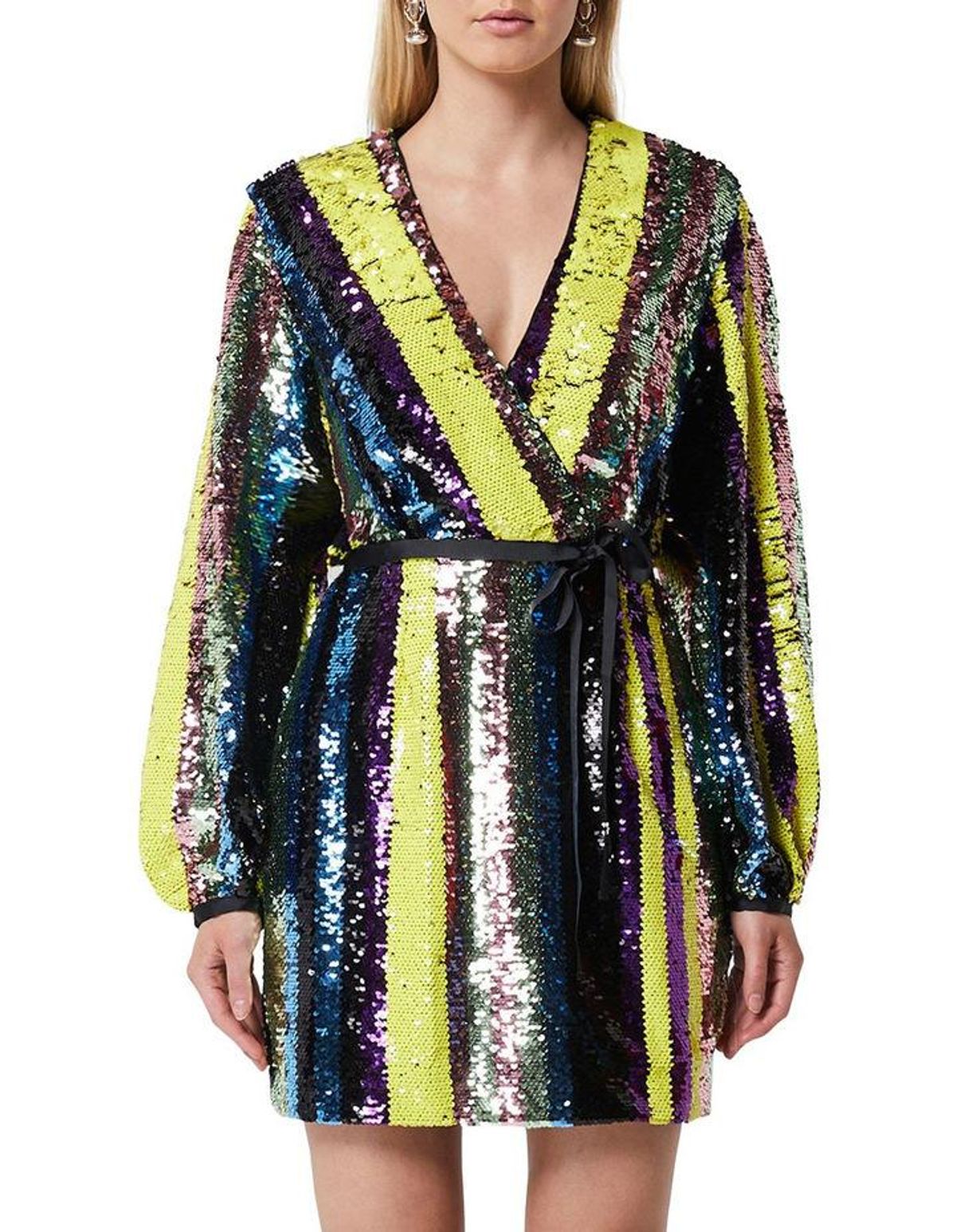 Elliatt Wrap Stripe Sequin Dress Size 6 - Image 3